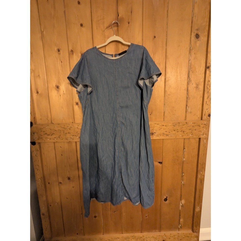 Lane Bryant Womens Plus Size 18 Chambray Dress Cotton Flutter Sleeve Pockets